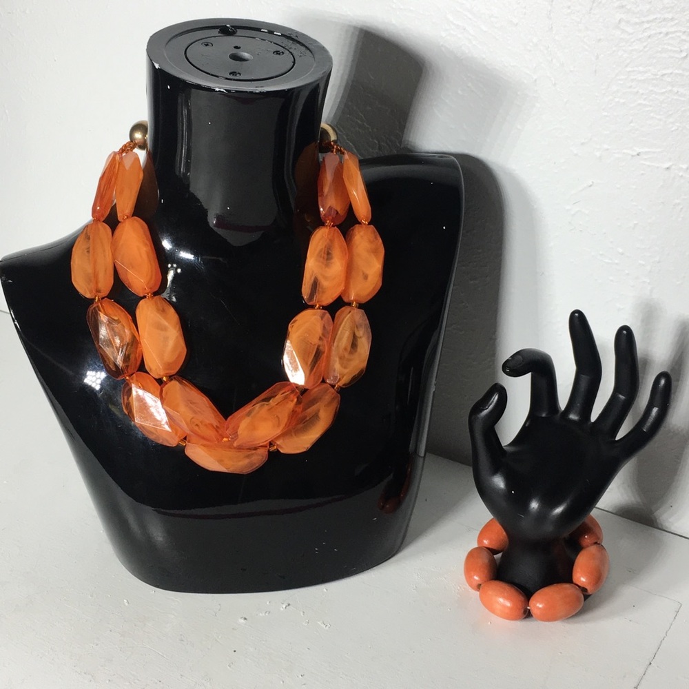 Vintage Orange Statement Necklaces & Bracelet